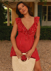 Adrina Ruffle Mini Dress - Red Polka Dot